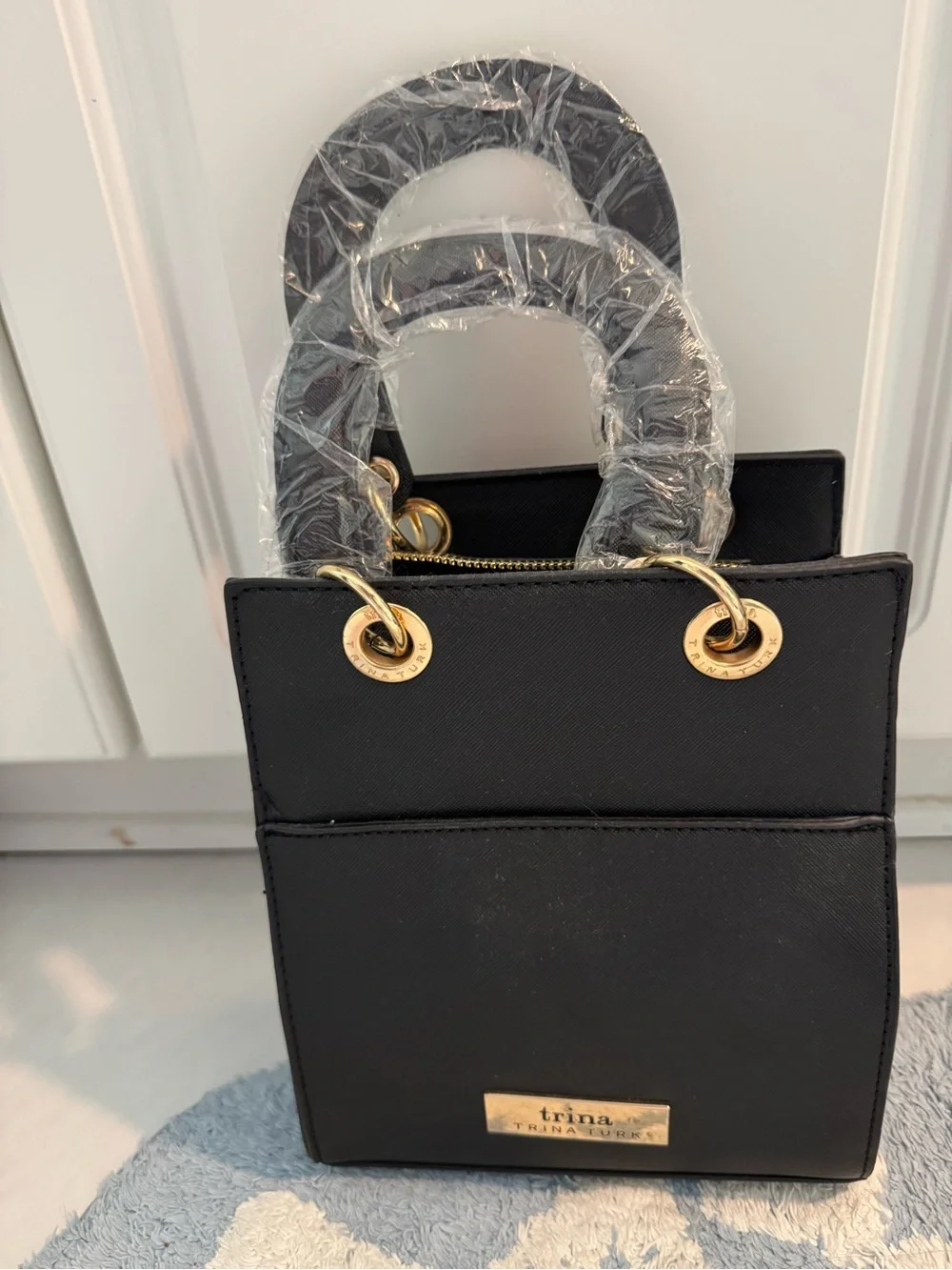Trina Turk Black Crossbody Tote with Gold Hardware